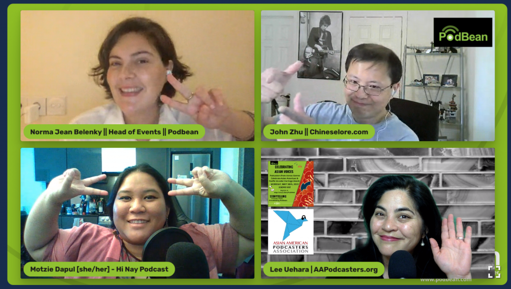 collage of panelists and host